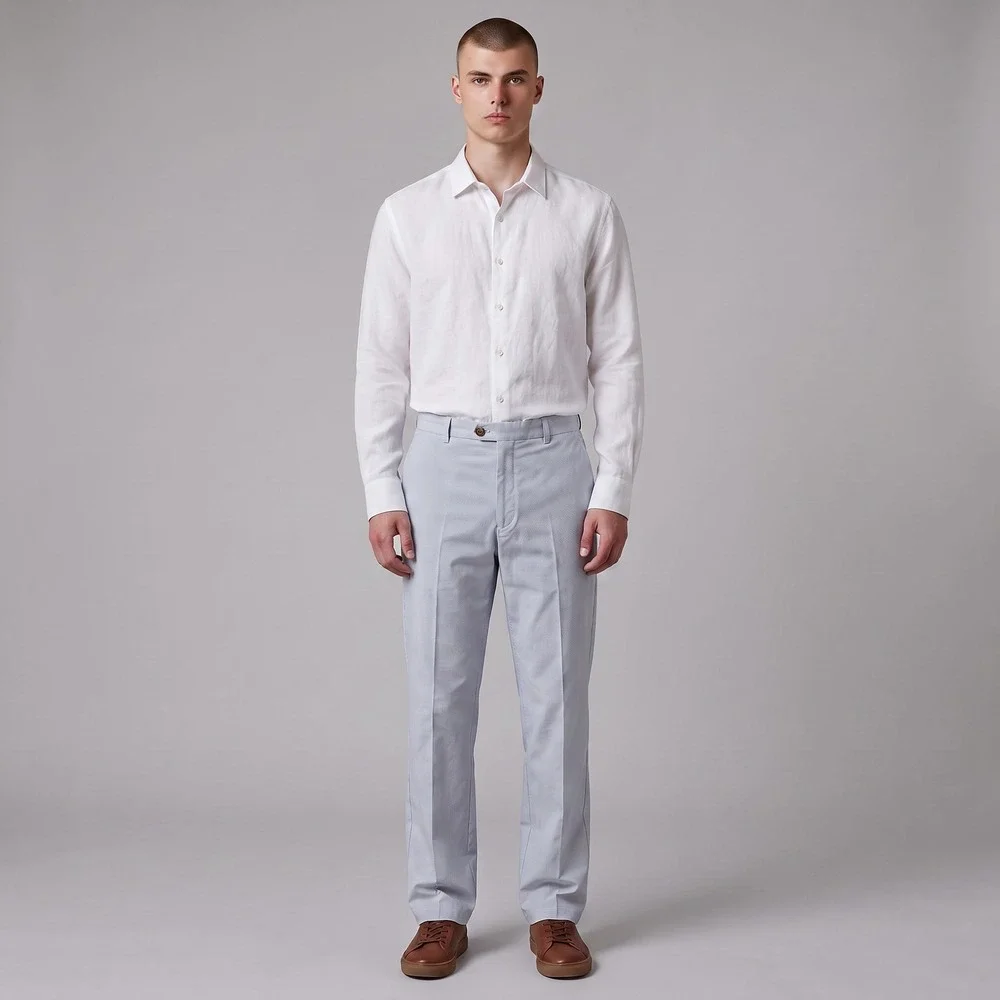Zanella Todd Pants Mens 34/30 Blue White Micro Stripe Cotton Trousers Italy